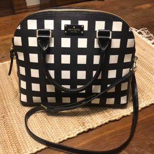 Kate Spade Black & White Checkered Coated Canvas & Leather Satchel